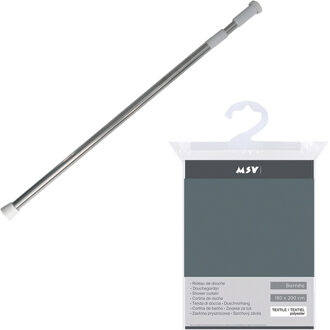 MSV Douchegordijn met ophangstang - uitschuifbaar 75-125 cm - donkergrijs - 180 x 180 cm - peva kuns