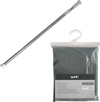 MSV Douchegordijn met ophangstang - uitschuifbaar 75-125 cm - donkergroen - 180 x 200 cm - polyester