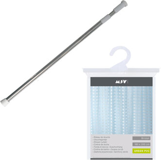MSV Douchegordijn met ophangstang - uitschuifbaar 75-125 cm - lichtblauw - L180 x H200 cm - pvc
