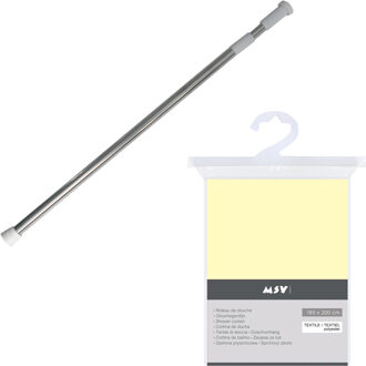 MSV Douchegordijn met ophangstang - uitschuifbaar 75-125 cm - lichtgeel - 180 x 200 cm - polyester
