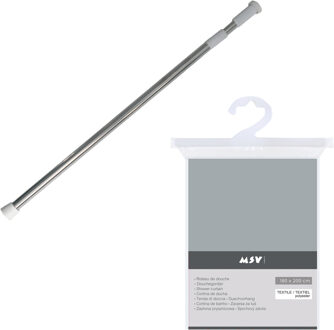 MSV Douchegordijn met ophangstang - uitschuifbaar 75-125 cm - lichtgrijs - 180 x 200 cm - polyester