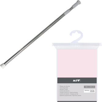 MSV Douchegordijn met ophangstang - uitschuifbaar 75-125 cm - lichtroze - 180 x 200 cm - polyeste