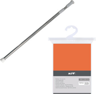 MSV Douchegordijn met ophangstang - uitschuifbaar 75-125 cm - oranje - 180 x 200 cm - polyester