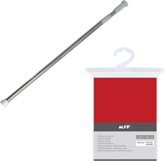 MSV Douchegordijn met ophangstang - uitschuifbaar 75-125 cm - rood - 180 x 200 cm - polyester