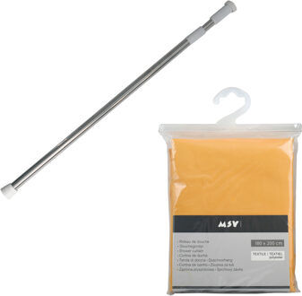 MSV Douchegordijn met ophangstang - uitschuifbaar 75-125 cm - saffraan geel - 180 x 200 cm - polyest