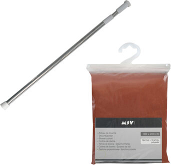 MSV Douchegordijn met ophangstang - uitschuifbaar 75-125 cm - terracotta - 180 x 200 cm - polyester