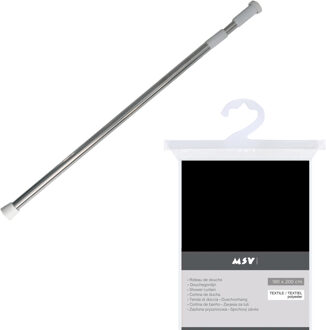 MSV Douchegordijn met ophangstang - uitschuifbaar 75-125 cm - zwart - 180 x 200 cm - polyester