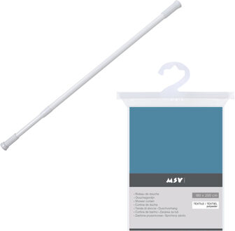 MSV Douchegordijn met ringen - blauw - 180 x 200 cm - ophangstang uitschuifbaar 70-120 cm