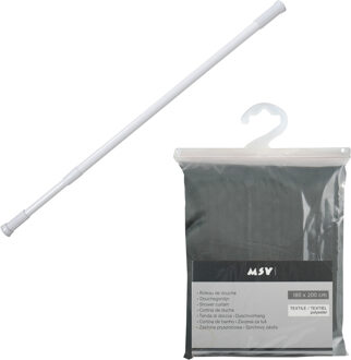 MSV Douchegordijn met ringen - donkergroen - 180 x 200 cm - ophangstang uitschuifbaar 70-120 cm