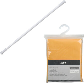 MSV Douchegordijn met ringen - saffraan geel - 180 x 200 cm - ophangstang uitschuifbaar 70-120 cm