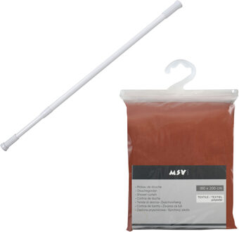 MSV Douchegordijn met ringen - terracotta - 180 x 200 cm - ophangstang uitschuifbaar 70-120 cm