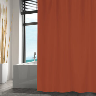 MSV Douchegordijn met ringen - terracotta - gerecycled polyester - 180 x 200 cm - wasbaarA A  - Douchegordijnen Bruin