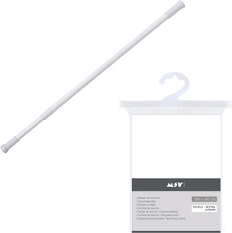 MSV Douchegordijn met ringen - wit - 180 x 200 cm - ophangstang uitschuifbaar 70-120 cm