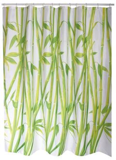 MSV Douchegordijn met ringen - wit - bamboe print - Polyester - 180 x 200 cm - wasbaar