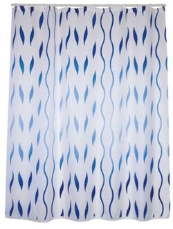 MSV Douchegordijn met ringen - wit/blauw - golven print - Polyester - 180 x 200 cm - wasbaar