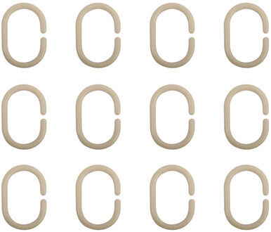 MSV Douchegordijn ophang ringen - kunststof - beige - 24x stuks - 4 x 6 cm