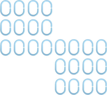 MSV Douchegordijn ophang ringen - kunststof - lichtblauw - 24x stuks - 4 x 6 cm