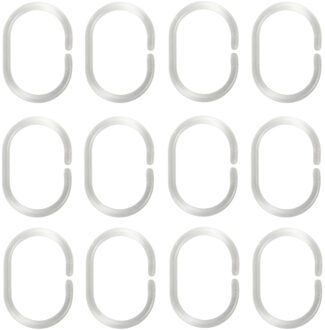 MSV Douchegordijn ophang ringen - kunststof - transparant - 24x stuks - 4 x 6 cm