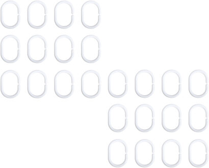 MSV Douchegordijn ophang ringen - kunststof - wit - 24x stuks - 4 x 6 cm