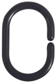 MSV Douchegordijn ophang ringen - kunststof - zwart - 12x stuks - 4 x 6 cm