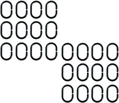 MSV Douchegordijn ophang ringen - kunststof - zwart - 24x stuks - 4 x 6 cm
