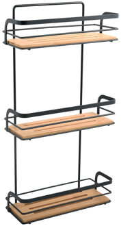 MSV Doucherekje - 3-laags - zwart - metaal en bamboe - H49 cm - badkamerrekje