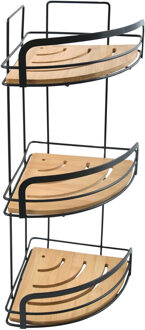 MSV Doucherekje - 3-laags - zwart - metaal en bamboe - H49 cm - praktisch badkamerrek