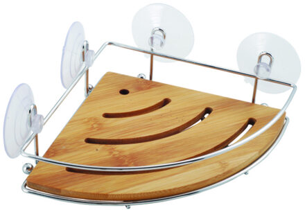 MSV Doucherekje/badkamerrek - hoek-model - bamboe hout - metaal - 20 x 20 cm