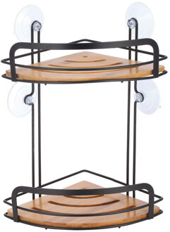 MSV Doucherekje/badkamerrekje - 2-laags - zwart - H34 cm - metaal/bamboe