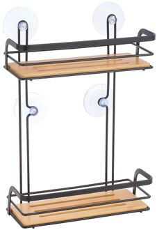 MSV Doucherekje/badkamerrekje - 2-laags - zwart - H37 cm - metaal/bamboe