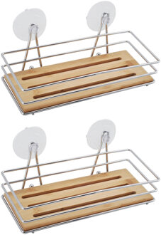 MSV Doucherekje/badkamerrekje - 2x - bamboe hout - metaal - 27 x 12 x 10 cm