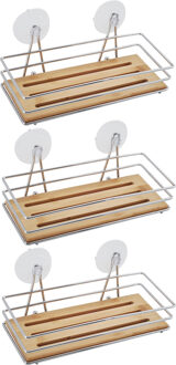 MSV Doucherekje/badkamerrekje - 3x - bamboe hout - metaal - 27 x 12 x 10 cm