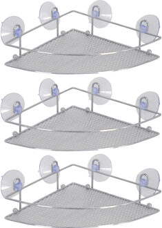 MSV Doucherekje/badkamerrekje - 3x - hoek-model - zilver - 27 x 17 cm - metaal