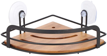 MSV Doucherekje/badkamerrekje - zwart - 21 x 21 cm - metaal/bamboe - luxe