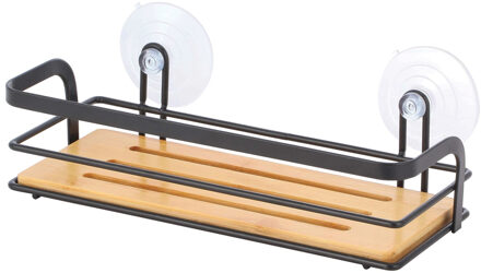 MSV Doucherekje/badkamerrekje - zwart - 26 x 12 cm - metaal/bamboe - luxe
