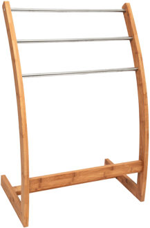 MSV Handdoeken ophangrek badkamer - bamboe hout/rvs - 57 x 35 x 85 cm
