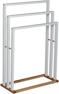 MSV Handdoeken ophangrek badkamer - wit bamboe hout - 42 x 24 x 82 cm