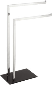 MSV Handdoeken rek badkamer - rvs - 2 stangen - voet zwart glas - H78 cm