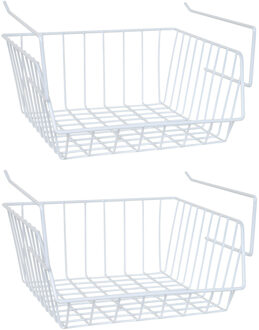 MSV Kastmandje - 2x - opberg/hang mandjes - rvs - wit - 33 x 27 x 13 cm - Opbergmanden