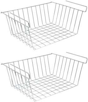 MSV Kastmandje - 2x - opberg/hang mandjes - rvs - zilver - 30 x 24 x 13.5 cm