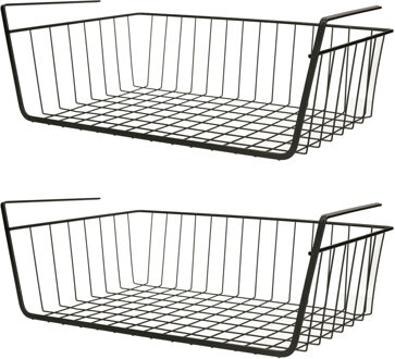 MSV Kastmandje - 2x - opberg/hang mandjes - rvs - zwart - 39 x 25 x 14 cm
