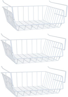 MSV Kastmandje - 3x - opberg/hang mandjes - rvs - wit - 33 x 27 x 13 cm - Opbergmanden