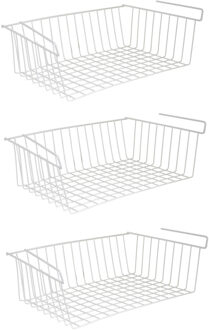 MSV Kastmandje - 3x - opberg/hang mandjes - rvs - wit - 38 x 26 x 14 cm - Opbergmanden