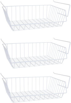 MSV Kastmandje - 3x - opberg/hang mandjes - rvs - wit - 40 x 27 x 14 cm - Opbergmanden