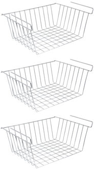 MSV Kastmandje - 3x - opberg/hang mandjes - rvs - zilver - 30 x 24 x 13.5 cm