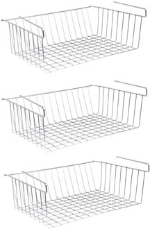 MSV Kastmandje - 3x - opberg/hang mandjes - rvs - zilver - 38 x 26 x 14 cm