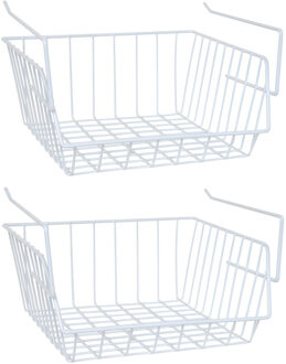 MSV Kastmandje - 4x - opberg/hang mandjes - rvs - wit - 33 x 27 x 13 cm - Opbergmanden