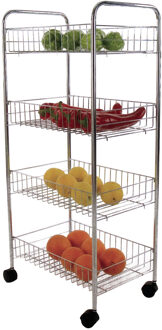 MSV Keuken/badkamer trolleyA - rvs metaal - zilver - met wielen - 38 x 35 x 78 cm - Opberg trolley Zilverkleurig