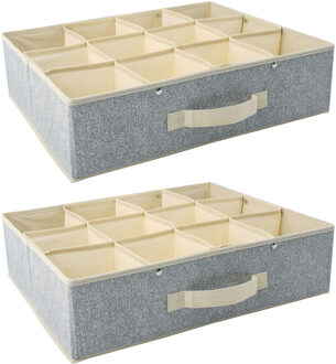 MSV Kleding/kast organizer - 2x - 12 vakken - grijs - 45 x 36 x 12 cm - polyester