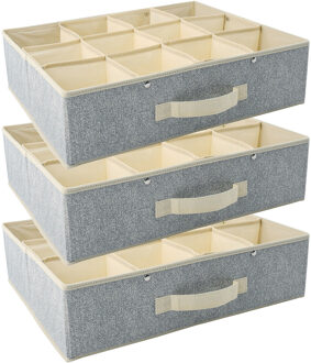 MSV Kleding/kast organizer - 3x - 12 vakken - grijs - 45 x 36 x 12 cm - polyester